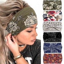 Olbye Wide Headbands Knotted Turban Headband Floral Non Slip Elastic Hairbands W