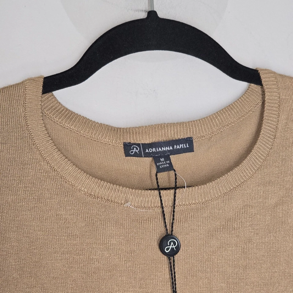 Top tejido camel Adrianna Papell M mangas satinadas abullonadas cuello redondo nuevo con etiquetas Foto 4 de 4