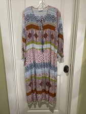 AURA Floral Tiered Midi Boho Pheasant Prairie Dress Size Medium