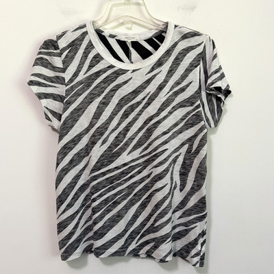 Rag & Bone Zebra Tee Shirt L Short Cap Sleeve Crewneck Casual Knit Party Animal