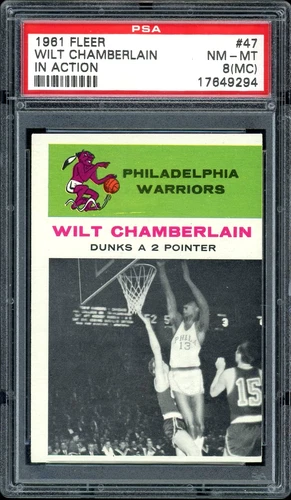 1961 Fleer Wilt Chamberlain In Action Card #47 RC HOF - Certified PSA 8 MC NM-MT