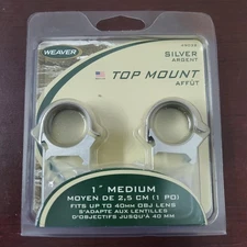 WEAVER 49032 Top Mount Scope Rings 1” Medium Silver New Plastic Sealed NOS