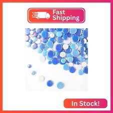HJRTIUOH 200g Round Iridescent Glass Mosaic Tiles, Bulk Mosaic Tiles for DIY Cra
