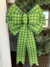 Handmade Large Green Plaid Check St. Patricks Day Bow for Wreath 10 x 16 in.