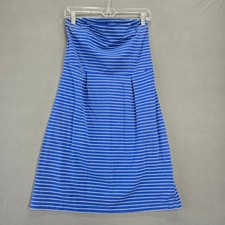 Old Navy Blue Strapless Mini Dress White Striped Stretch Pleated Women's Size M