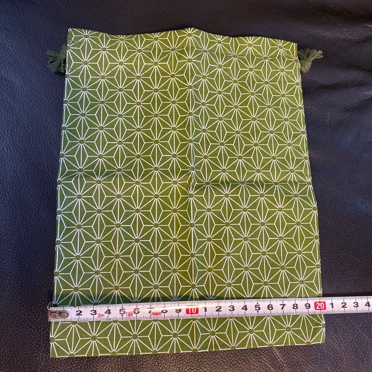 Hemp leaf pattern drawstring bag green & brick 2 … - image 3