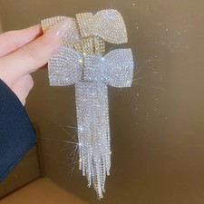 New Rhinestone Bow Fringe Hairpin Temperament Light Luxury Hair Accessories Long