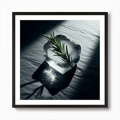 Eiswürfel mit Rosmarin 1 Kunstdruck gerahmt Wandbild Poster Leinwanddruck Bild