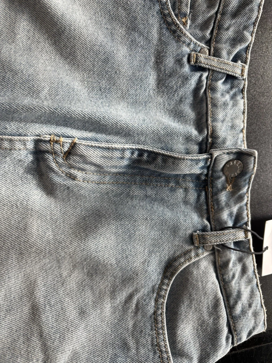 Minifalda de mezclilla de algodón azul Bershka para mujer tiro alto bolsillos con botones 34