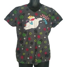 Frosty the Snowman Scrub Top Gray Women's Size Medium