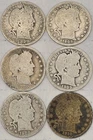 Lot of 6 Vintage Barber 90% Silver Quarters 1899, 1900, 1908, 1908, 1909, 1910