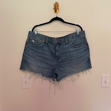 Madewell Relaxed Denim Shorts Blue Medium Wash Raw Hem Size 33 High Rise Cutoffs