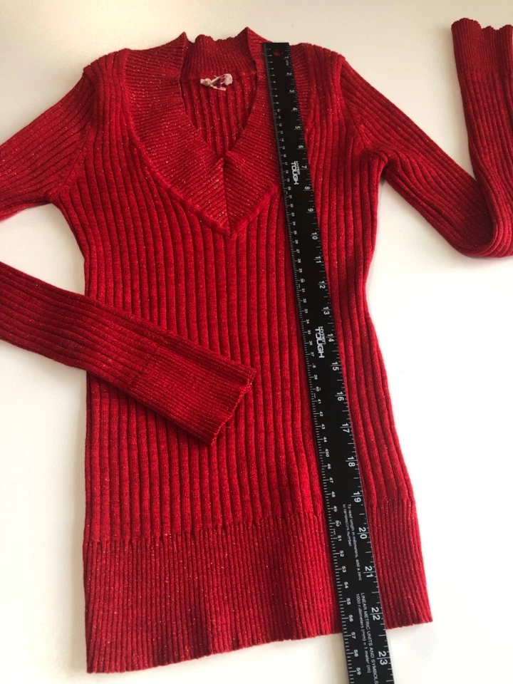 Suéter L.e.i Mujer Junior M Rojo Manga Larga Cuello en V Acanalado Foto 3 de 4