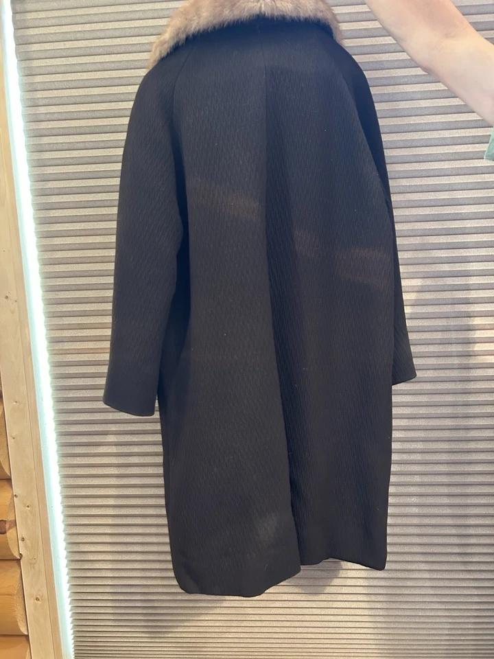 Abrigo de Colección Años 50-60 Forstmann Lana Texturizada Boucle Columpio Cuello de Piel Para Mujer M Foto 4 de 4