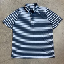 Criquet Polo Shirt Striped Navy Blue Pima Cotton Stretch Casual Preppy Size XL