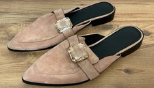 Ladies ASOS Dusky Pink Slip On Faux Suede Shoes Large Crystal Buckle Size 9