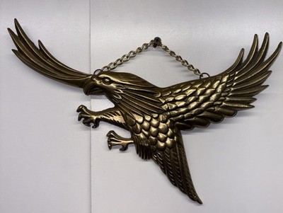 Vintage American Eagle Wall Art Plaque Cast Metal 12.5  Wingspan Brass