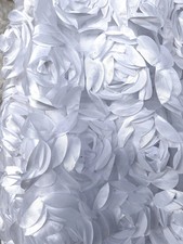 Maci WHITE 3D Floral Polyester Satin Rosette on Mesh Fabric by the Yard - 10057