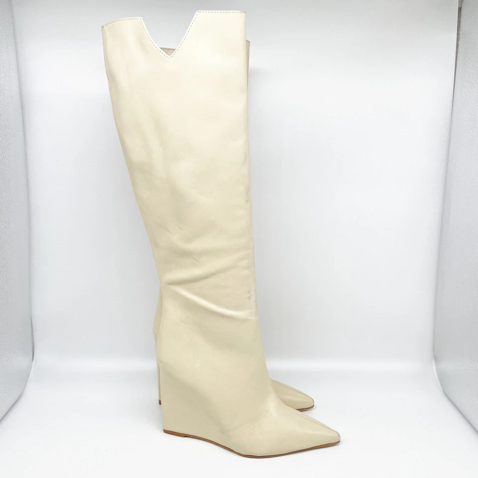 Botas de cuña Schutz para mujer Asya corte con cáscara de huevo de cuero punta en punta talla 5B Foto 3 de 4