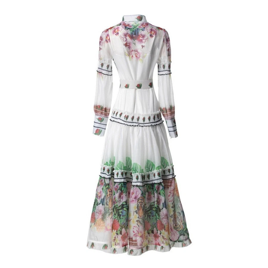 VETEMENTS Abito lungo donna cintura monopetto collo alto manica lunga stampato floreale