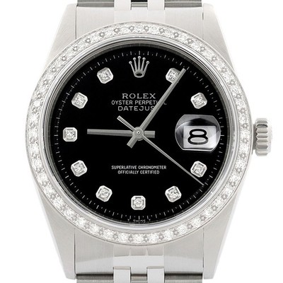 Rolex Datejust 18K Weiss Gold & Ss Schwarz Diamant Zifferblatt Jubiläum Band Uhr