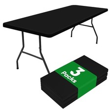 Pack Rectangle Table Cloth, Elastic Fitted 72" x 30" Rectangular 3 Black