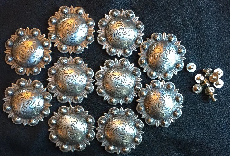 10 Western Horse Tack Antique Berry Saddle Conchos  1-1/2" screw back USA - Image 3 of 4
