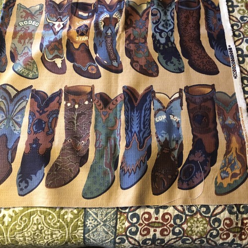 Vtg 80s/90s Interior Fabric Design Decorator Cowboy Boots 39”x 53” - Picture 2 of 9