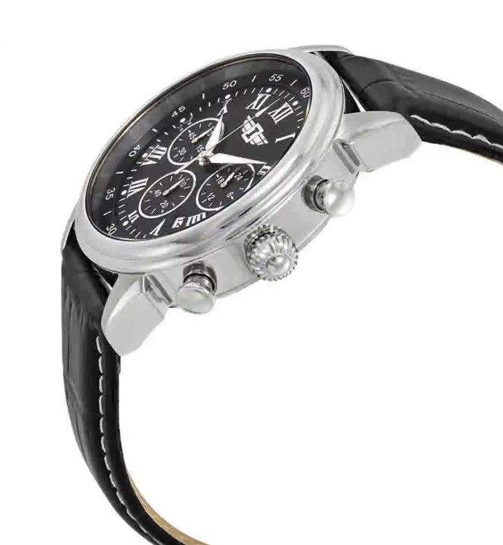 Invicta Men's Watch Chrono Black Dial Leather Strap Silver Invicta Men's Watch Chrono Black Dial Leather Strap Silver