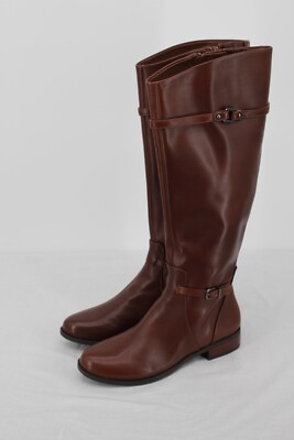 Gianni Bini Boots Womens 7.5M Brown Leather Knee High Riding Preppy
