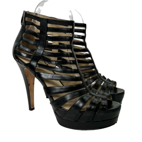 Joan & David Black Leather Strappy Ankle Gladiator Platform Heeled Sandals 8 M - Picture 1 of 9