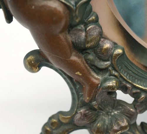 Jugendstil ovaler Eisen abgeschrägter Spiegelrahmen Staffelei Boden mit Engeln und Amoren - Bild 5 von 14