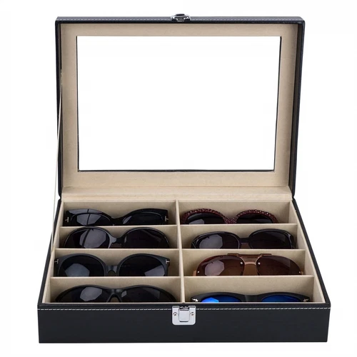Leather Multi Sunglasses Organizer Eyeglasses Eyewear Display Case Holder Black - Picture 4 of 12