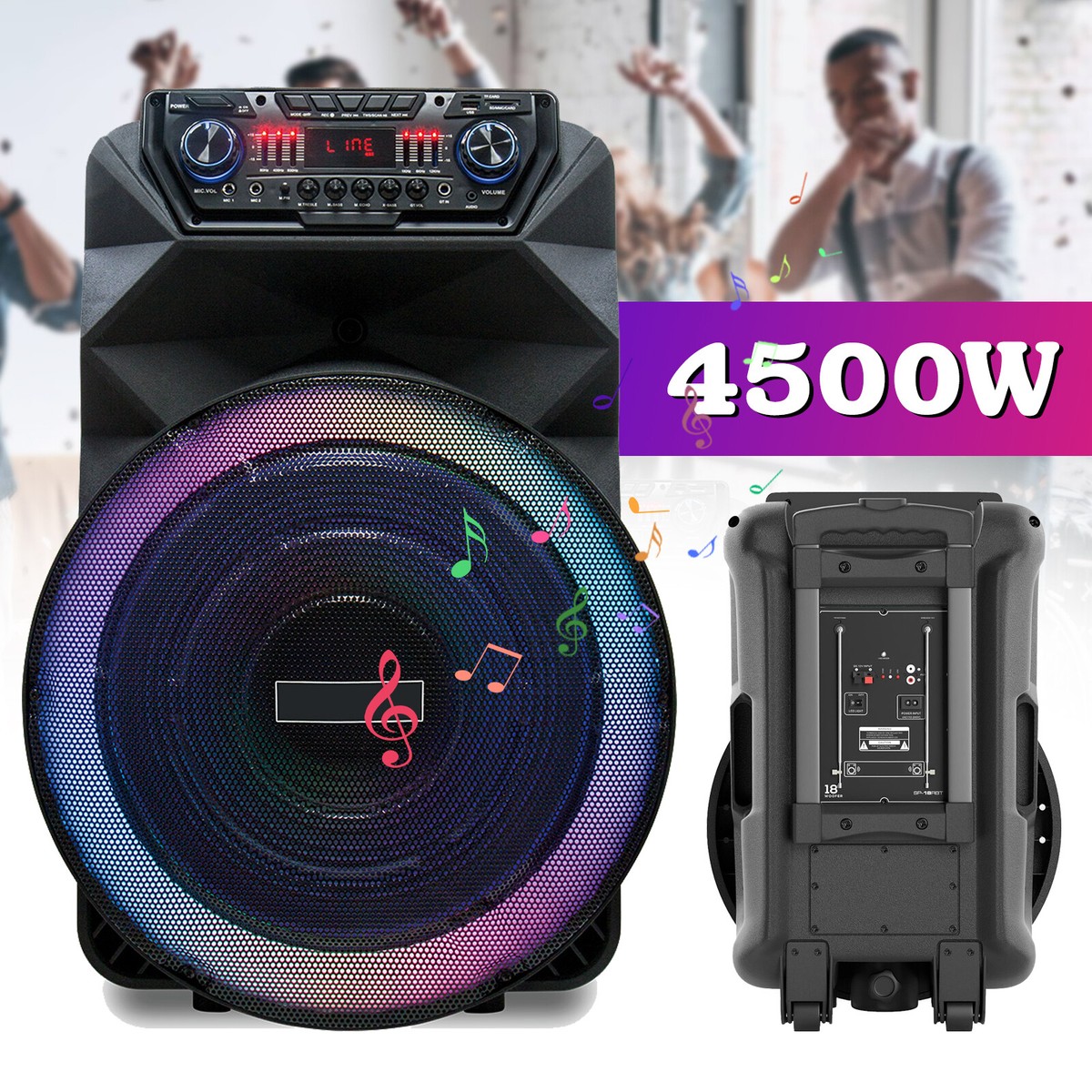 4500W Portable Bluetooth PA Speaker 18'' Woofer Karaoke Audio