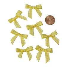 Yellow and White Pre-Tied Tiny Gingham Checkered Bows - 25 Pack (602350)