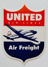 United Airlines Vintage Shield-shaped Paper Sticker / Label - Air Freight