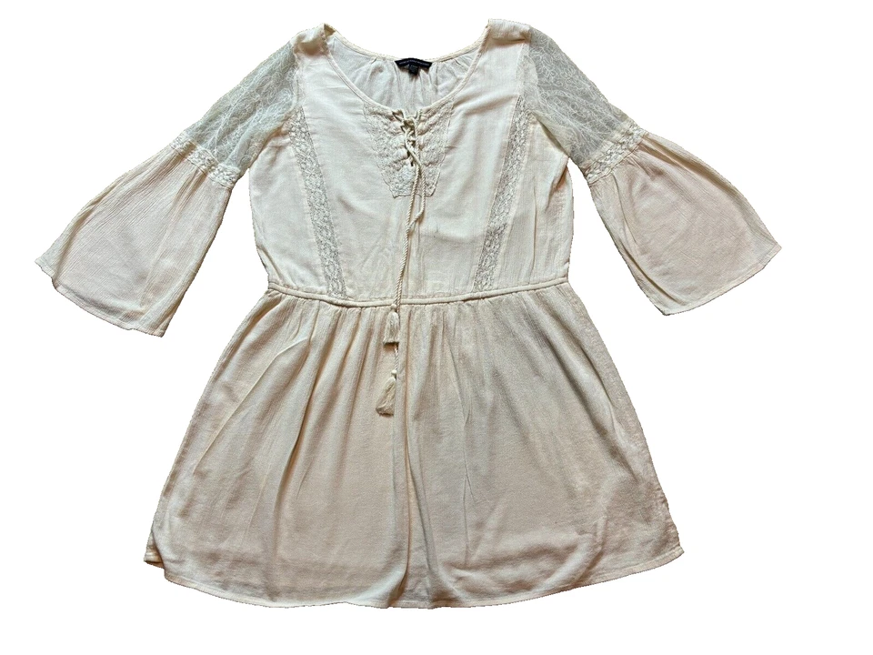 American Eagle Lace Bell Sleeve Peasant Boho Tunic Fairy Hippy Milkmaid Dress S - Image 2 of 4