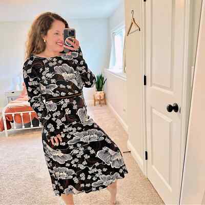 NWT WARM NY Black Floral Long Sleeve Maxi Dress 0 | eBay