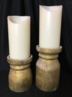 Set of 2 Round Gold Wood Pillar Candle Holder's 6.25" Tall & 8" Tall