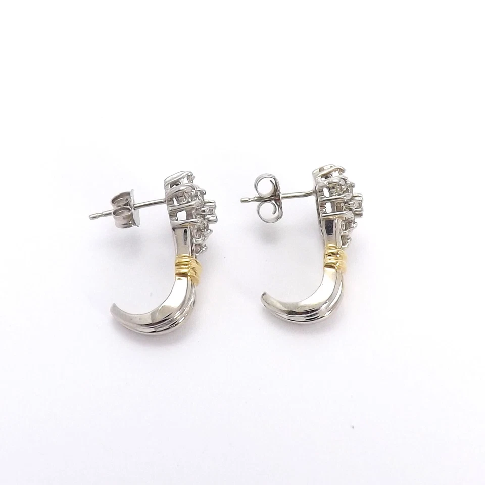 Aretes colgantes de diamantes naturales de oro de 14k con racimo de copo de nieve de dos tonos Foto 4 de 4