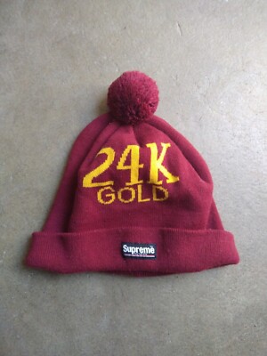 Supreme Beanie 24k Gold Burgundy Acrylic Knit Hat FW13 Pom-pom | eBay