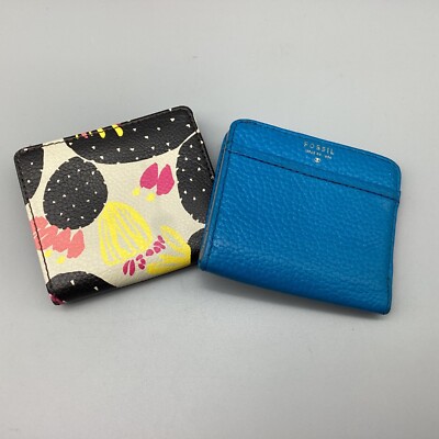 Lot of Fossil Women's Bifold Leather Wallet Card Zipper Turquoise