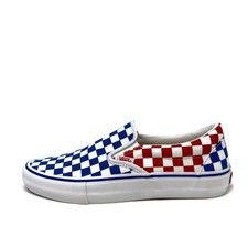 red and blue vans slip ons