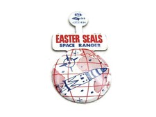 Vintage 1960s Easter Seals Space Ranger Tin Litho Pinback Rocket Ship Tab Pin