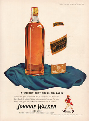 1942 Johnnie Walker Black Label Whisky Klassiker ganze Seite Vintage Magazin Anzeige