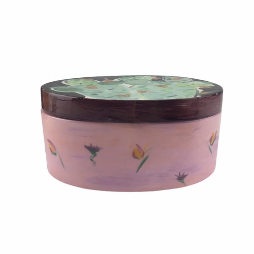 Lesal Ceramics Studio Pottery Oval Covered Storage Box Cactus Succulents 8" U7 - Picture 3 of 9