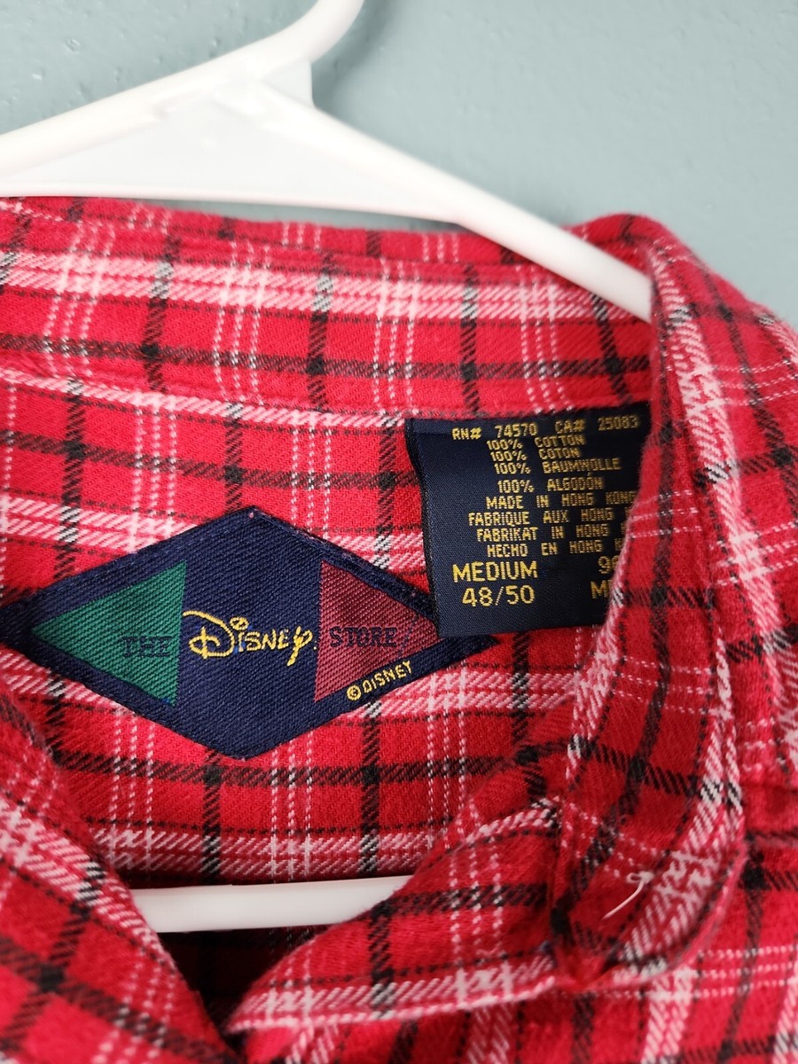 シャツ Disney 101 Dalmatians Red Plaid Flannel Shirt Sz Med 48/50 100
