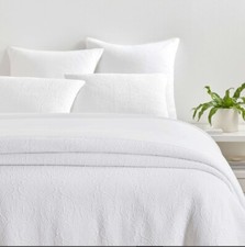 Home Conservatory Damask Matelasse 3P Full Queen Coverlet Shams Set White