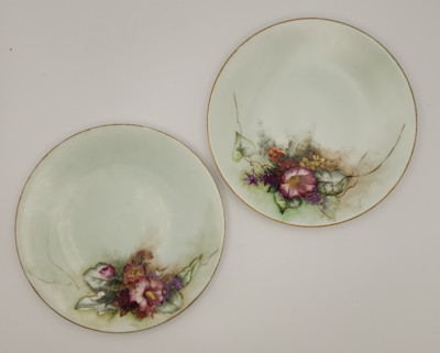 Antique T & V Limoges France 7.5  Decorative Plate Floral Hand Painted Set Of  2