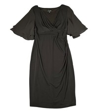 Connected Apparel Womens 6P V-Neck Pullover Flutter Sleeve Little Black Dress